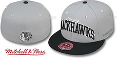 Blackhawks 2T XL-WORDMARK Grey-Black Fitted Hat by Mitchell and Ness