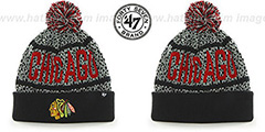 Blackhawks BEDROCK Black-Grey Knit Beanie Hat by Twins 47 Brand