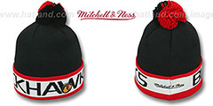 Blackhawks THE-BUTTON Knit Beanie Hat by Michell and Ness