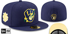 Brewers LOGO BLOOM SIDE-PATCH Navy-Yellow Fitted Hat by New Era