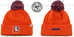 Broncos THROWBACK POMPOM CUFF Orange Knit Beanie Hat by Twins 47 Brand