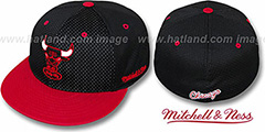 Bulls 2T BP-MESH Black-Red Fitted Hat by Mitchell and Ness