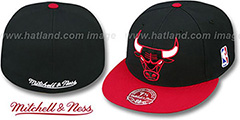 Bulls 2T XL-LOGO Black-Red Fitted Hat by Mitchell and Ness