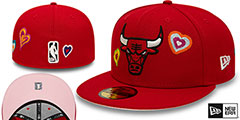 Bulls CHAIN STITCH HEARTS Red Fitted Hat by New Era