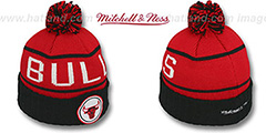 Bulls HIGH-5 CIRCLE BEANIE Red-Black by Mitchell and Ness