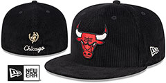 Bulls LETTERMAN PIN CORDUROY Black Fitted Hat by New Era