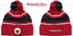 Bulls SPECKLED Red-Black Knit Beanie by Mitchell and Ness