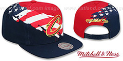 Cavaliers BRUSHED FLAG SNAPBACK Red-Navy Hat by Mitchell and Ness