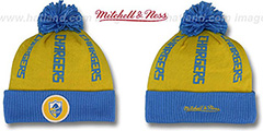 Chargers VERTICAL WORD BEANIE Gold-Sky by Mitchell and Ness