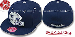 Cowboys XL-HELMET Navy Fitted Hat by Mitchell and Ness