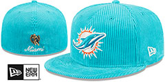 Dolphins LETTERMAN PIN CORDUROY Aqua Fitted Hat by New Era