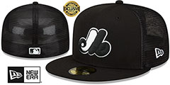 Expos BATTING PRACTICE TRUCKER Black-White Fitted Hat by New Era