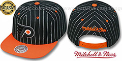 Flyers PINSTRIPE 2T TEAM-BASIC SNAPBACK Black-Orange Adjustable Hat by Mitchell and Ness