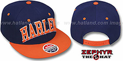 Harlem 2T SUPER-ARCH SNAPBACK Navy-Orange Adjustable Hat by Zephyr