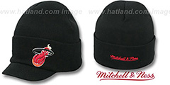 Heat CUFFED-VISOR KNIT BEANIE Black Hat by Mitchell and Ness