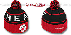 Heat HIGH-5 CIRCLE BEANIE Black-Red by Mitchell and Ness