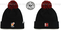 Heat POMPOM CUFF Black Knit Beanie Hat by Twins 47 Brand