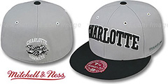 Hornets 2T XL-WORDMARK Grey-Black Fitted Hat by Mitchell and Ness