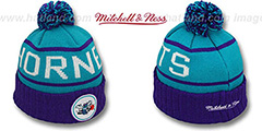 Hornets HIGH-5 CIRCLE BEANIE Teal-Purple by Mitchell and Ness