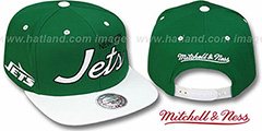 Jets 2T TEAM-SCRIPT SNAPBACK Green-White Hat by Mitchell and Ness