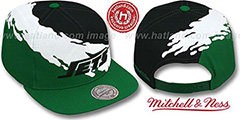 Jets PAINTBRUSH SNAPBACK Black-White-Green Hat by Mitchell and Ness