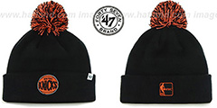 Knicks POMPOM CUFF Black Knit Beanie Hat by Twins 47 Brand