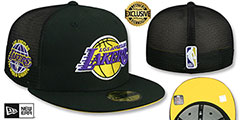 Lakers 17X WORLD CHAMPS MESH-BACK SIDE-PATCH Black-Gold Fitted Hat by New Era