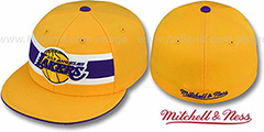 Lakers HARDWOOD TIMEOUT Gold Fitted Hat by Mitchell and Ness