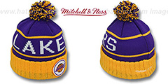 Lakers HIGH-5 CIRCLE BEANIE Purple-Gold by Mitchell and Ness