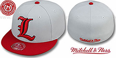 Louisville 2T XL-LOGO Grey-Red Fitted Hat by Mitchell and Ness