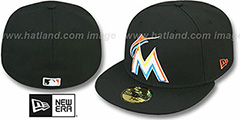 Marlins CHENILLE APPLIQUE Black Fitted Hat by New Era