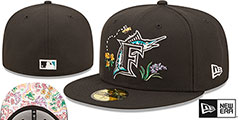 Marlins COOP FLORAL WATERCOLORS Black Fitted Hat by New Era