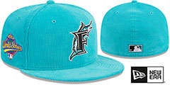 Marlins OLD SCHOOL CORDUROY SIDE-PATCH Teal Fitted Hat by New Era