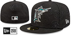 Marlins SWIRL Black Fitted Hat by New Era