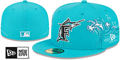 Marlins TONAL WAVE Teal Fitted Hat by New Era