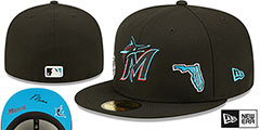 Marlins TRIPLE THREAT IDENTITY Black Fitted Hat by New Era