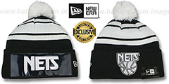 Nets BIG-SCREEN Black-White Knit Beanie Hat by New Era