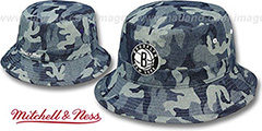 Nets DENIM-CAMO BUCKET Blue Hat by Mitchell and Ness