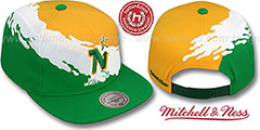 North Stars PAINTBRUSH SNAPBACK Gold-White-Green Hat by Mitchell and Ness