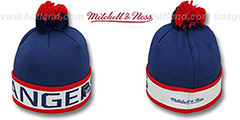 NY Rangers THE-BUTTON Knit Beanie Hat by Michell and Ness