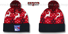 NY Rangers UGLY SWEATER Navy-Red Knit Beanie Hat by Zephyr