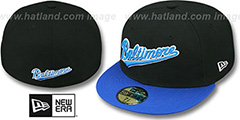 Orioles 2T BALTIMORE SCRIPT Black-Royal Fitted Hat by New Era