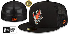 Orioles COOPERSTOWN BATTING PRACTICE TRUCKER Black Fitted Hat by New Era