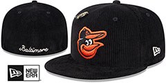 Orioles LETTERMAN PIN CORDUROY Black Fitted Hat by New Era