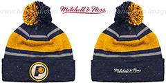 Pacers SPECKLED Navy-Gold Knit Beanie by Mitchell and Ness