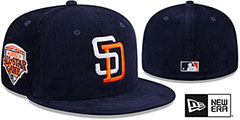 Padres OLD SCHOOL CORDUROY SIDE-PATCH Navy Fitted Hat by New Era