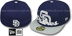 Padres SCRIPT-PUNCH Navy-Grey Fitted Hat by New Era