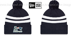 Patriots NFL 5X SUPER BOWL CHAMPIONS  Navy-White Knit Beanie Hat by New Era