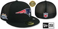 Patriots SB XXXIX MESH-BACK SIDE-PATCH Black-Black Fitted Hat by New Era