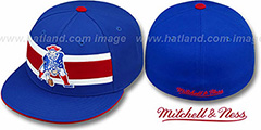 Patriots THROWBACK TIMEOUT Royal Fitted Hat by Mitchell and Ness